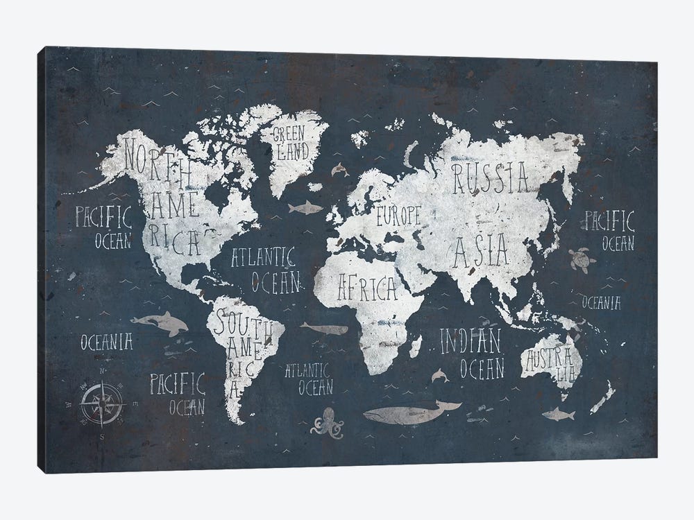 World Map by Mike Koubou 1-piece Canvas Artwork