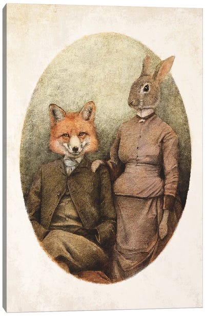 The Foxes II Canvas Art Print - Rabbit Art