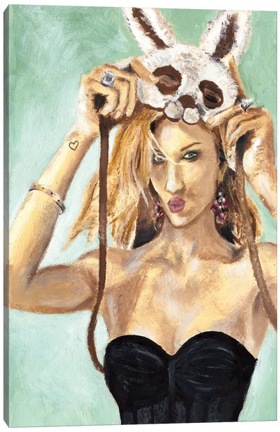 Rosie. Blondie Girl With Bunny Mask Canvas Art Print - Mila Kochneva