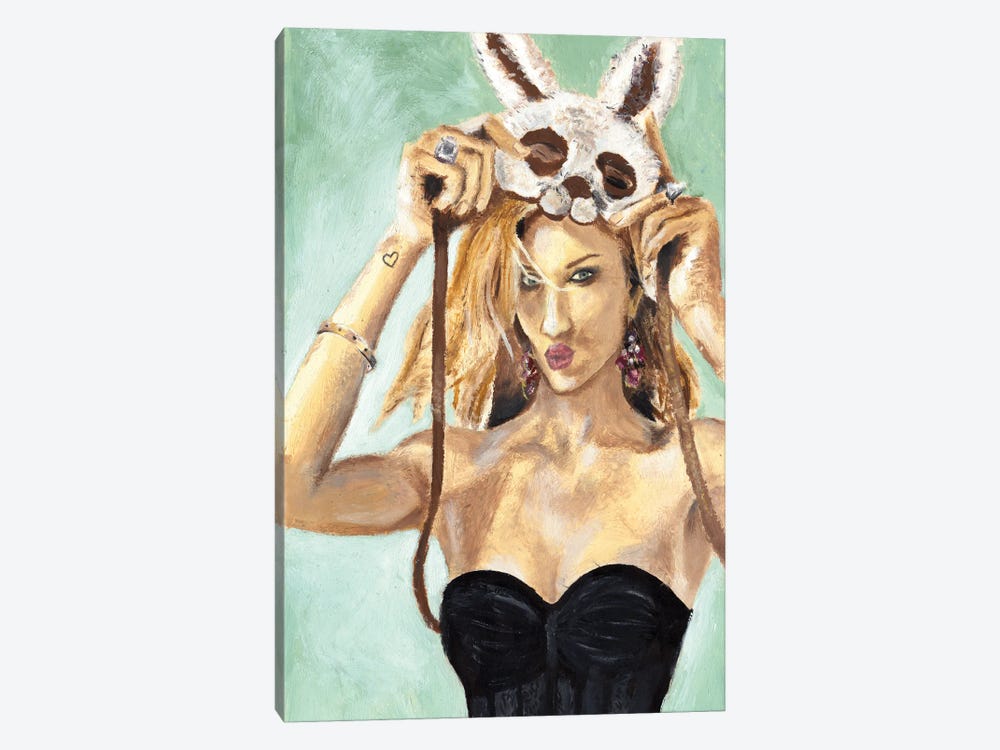 Rosie. Blondie Girl With Bunny Mask by Mila Kochneva 1-piece Canvas Wall Art