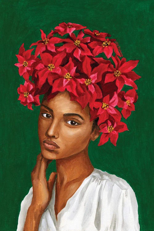 Girl With Poinsettia Flowers