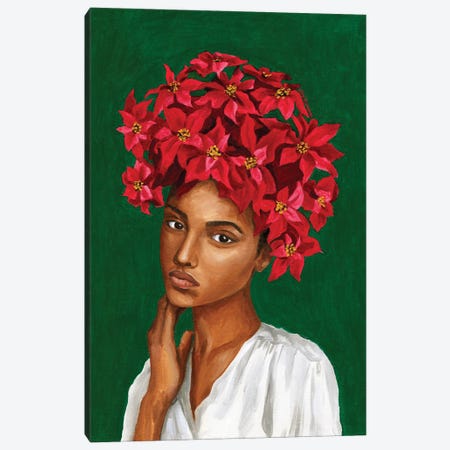 Girl With Poinsettia Flowers Canvas Print #MKC1} by Mila Kochneva Canvas Art