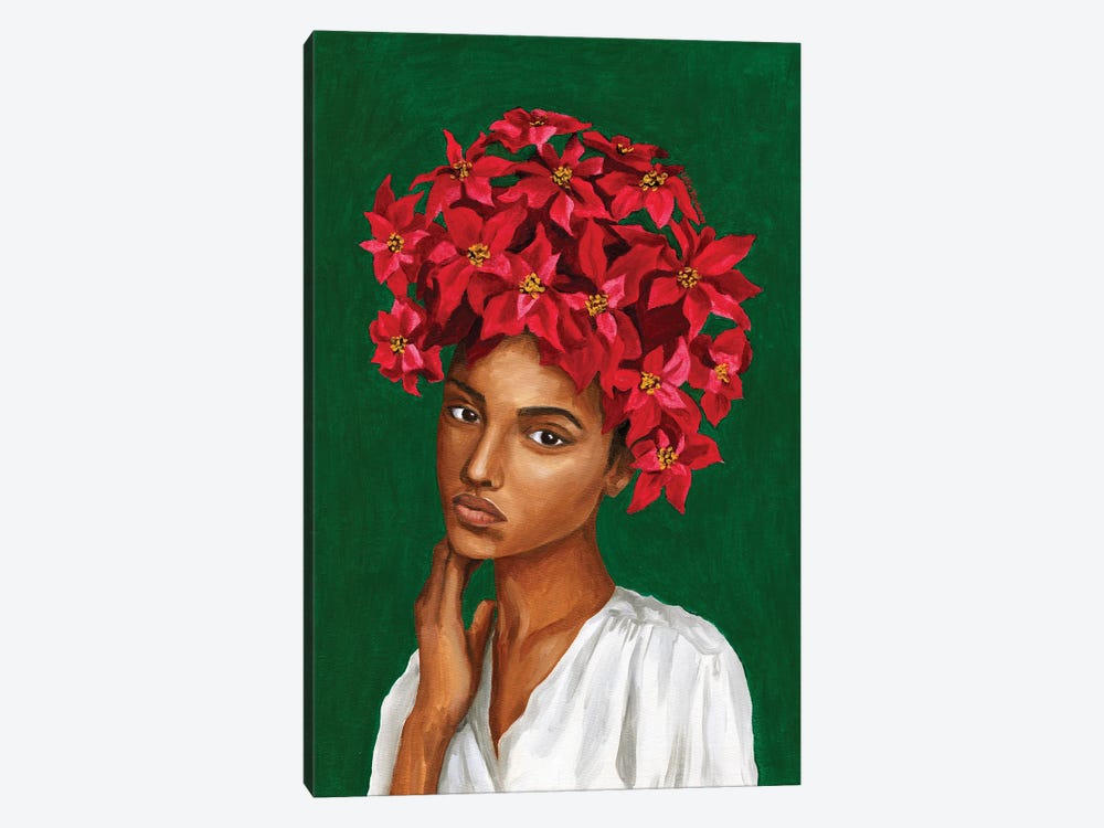 Girl With Poinsettia Flowers by Mila Kochneva 1-piece Canvas Print