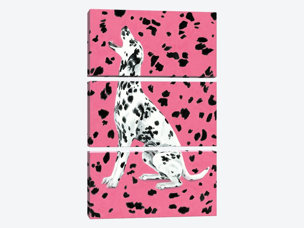 Dalmatian Dog On Pink Background by Mila Kochneva 3-piece Canvas Print
