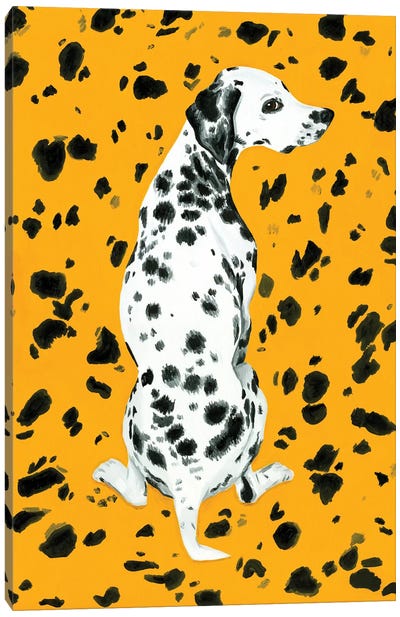 Dalmatian Dog On Yellow Background Canvas Art Print - Dalmatian Art