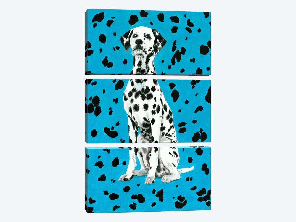 Dalmatian Dog On Blue Background by Mila Kochneva 3-piece Canvas Print