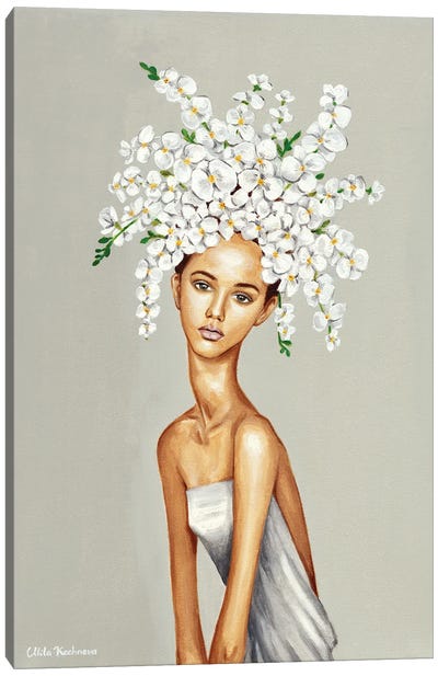 Girl With White Orchids Canvas Art Print - Orchid Art