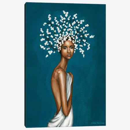 Girl With White Gypsophila Flowers Canvas Print #MKC2} by Mila Kochneva Canvas Artwork