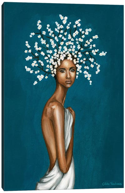 Girl With White Gypsophila Flowers Canvas Art Print