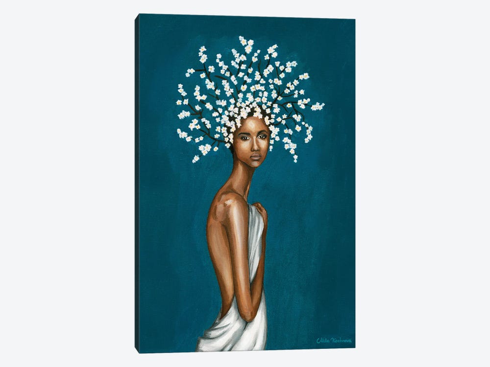 Girl With White Gypsophila Flowers by Mila Kochneva 1-piece Canvas Art