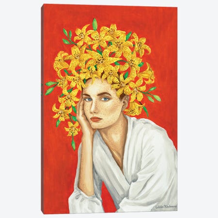 Girl With Yellow Lilies Canvas Print #MKC4} by Mila Kochneva Canvas Art Print