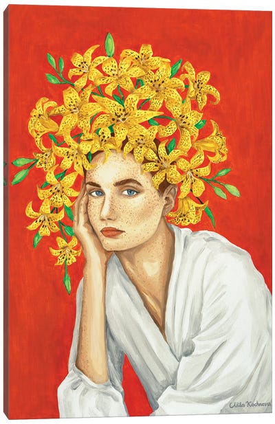 Girl With Yellow Lilies Canvas Art Print - Mila Kochneva