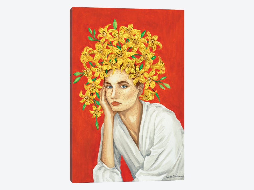 Girl With Yellow Lilies by Mila Kochneva 1-piece Canvas Artwork