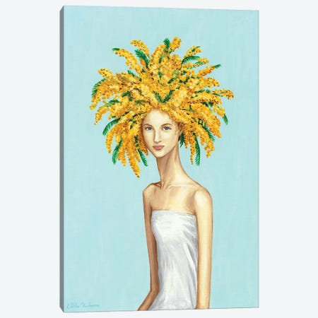 Girl With Mimosa Flowers Canvas Print #MKC5} by Mila Kochneva Canvas Art Print