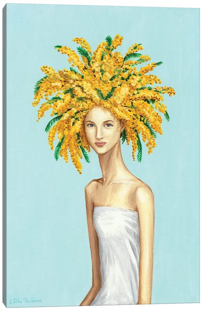 Girl With Mimosa Flowers Canvas Art Print - Mila Kochneva