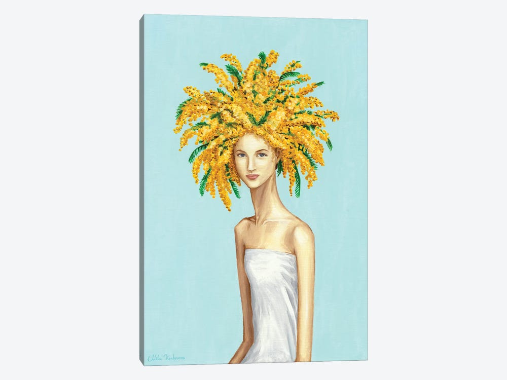 Girl With Mimosa Flowers by Mila Kochneva 1-piece Art Print