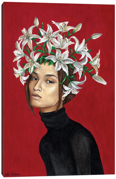 Girl With White Lilies Canvas Art Print - Mila Kochneva