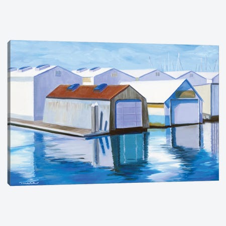 Boat House With Red Roof Canvas Print #MKD37} by Mira Kamada Canvas Art Print