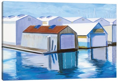 Boat House With Red Roof Canvas Art Print - Mira Kamada