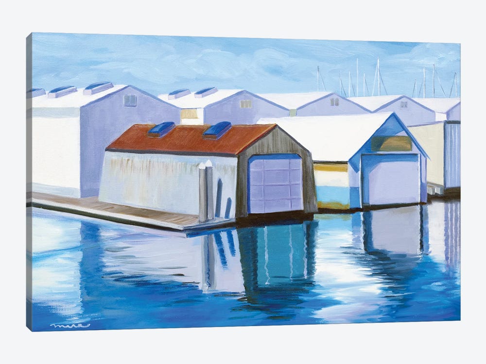 Boat House With Red Roof by Mira Kamada 1-piece Art Print