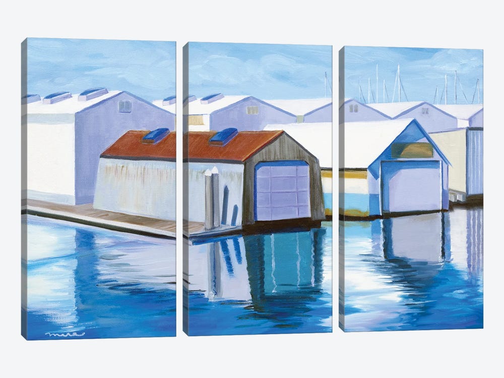 Boat House With Red Roof by Mira Kamada 3-piece Canvas Art Print