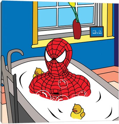 Spidey Bath Time Canvas Art Print - Spider-Man