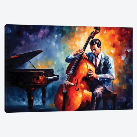Contrabass Player Painting Canvas Print #MKH195} by Mark Ashkenazi Canvas Artwork
