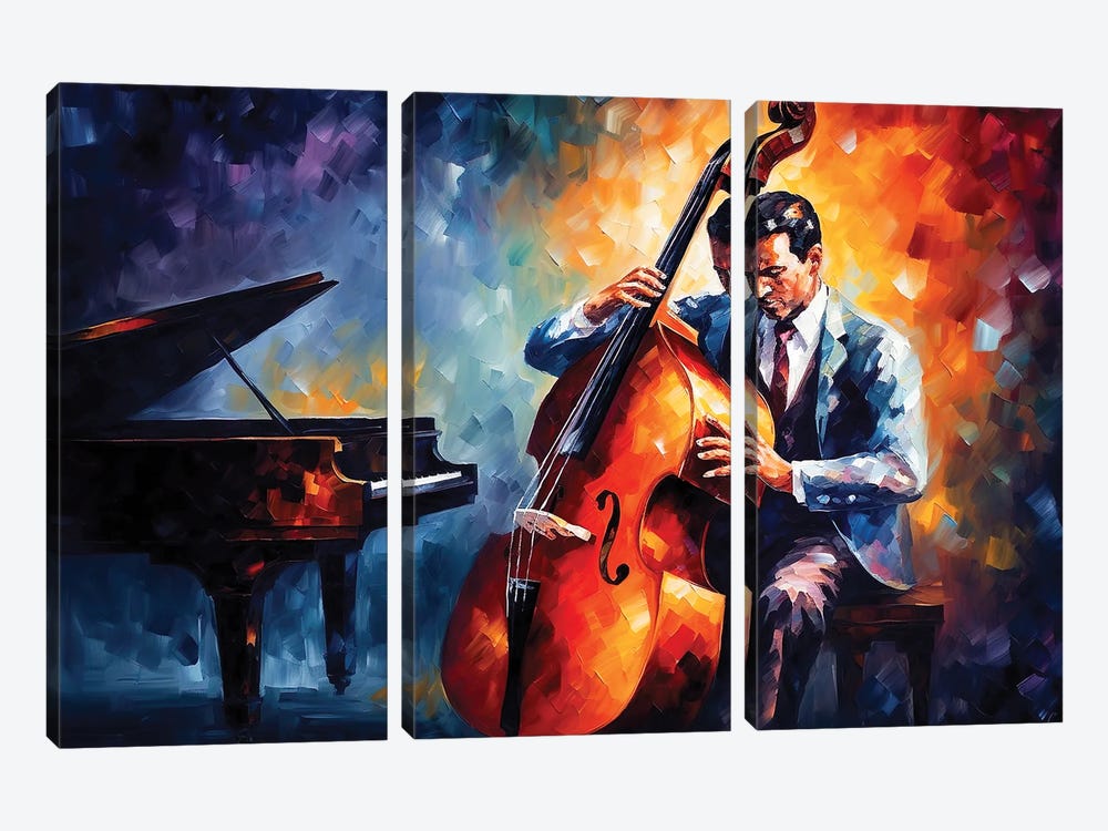 Contrabass Player Painting by Mark Ashkenazi 3-piece Canvas Artwork