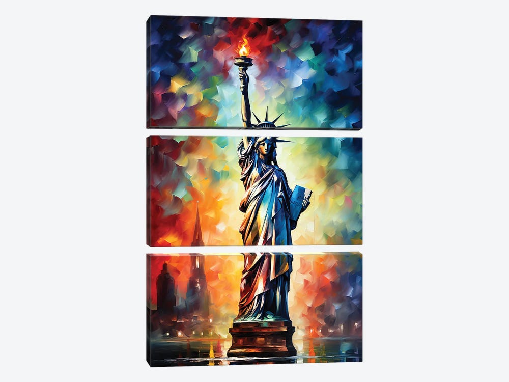 Statue Of Liberty Painting by Mark Ashkenazi 3-piece Canvas Artwork