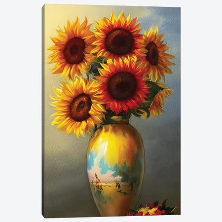 Sunflowers Vintage Painting Canvas Print #MKH209} by Mark Ashkenazi Canvas Print