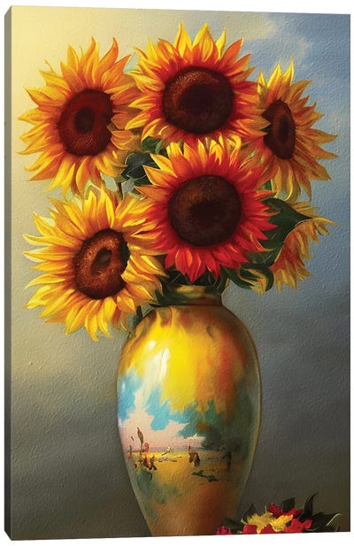 Sunflowers Vintage Painting Canvas Art Print - Mark Ashkenazi