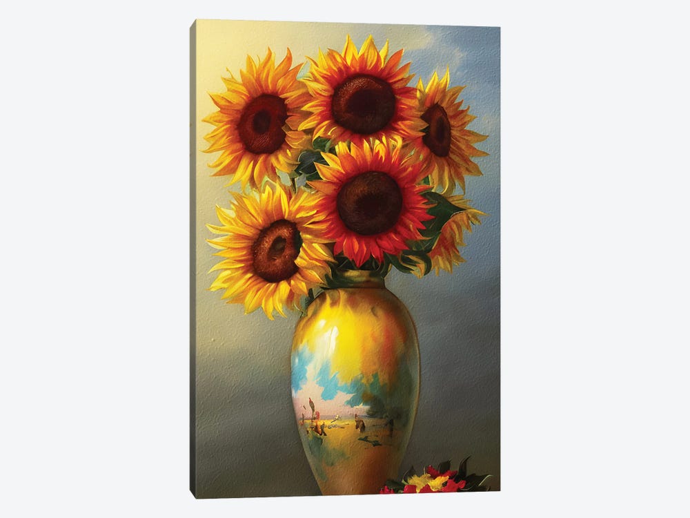 Sunflowers Vintage Painting by Mark Ashkenazi 1-piece Art Print