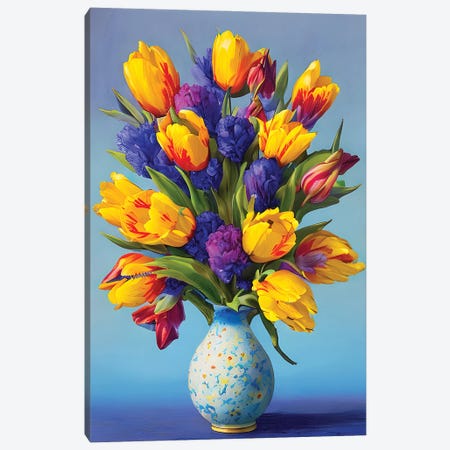 Tulips Bucket Canvas Print #MKH213} by Mark Ashkenazi Canvas Art