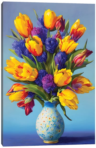 Tulips Bucket Canvas Art Print - Tulip Art