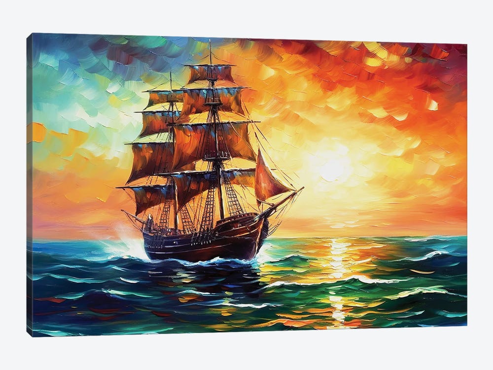 Old Sailing Ship In Sunset by Mark Ashkenazi 1-piece Canvas Print