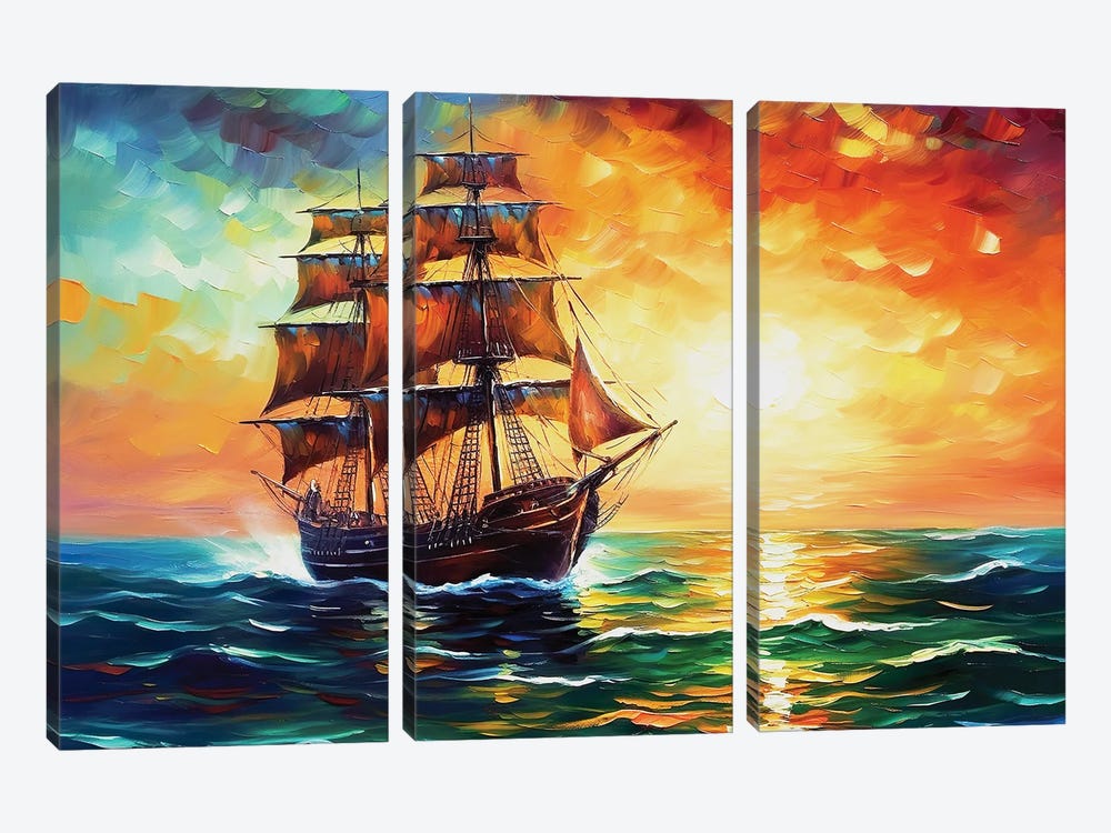 Old Sailing Ship In Sunset by Mark Ashkenazi 3-piece Art Print