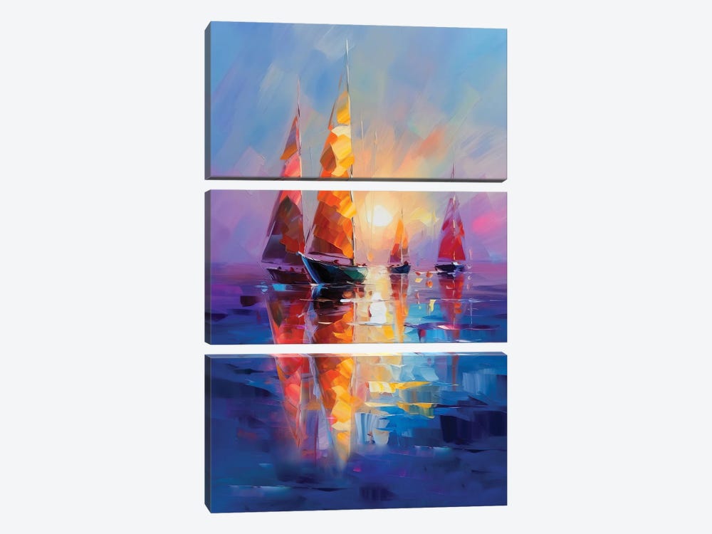Sailboats In A Calm Sunset by Mark Ashkenazi 3-piece Canvas Art Print