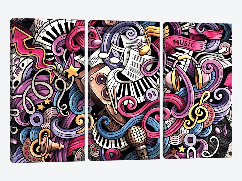 Music Graffiti by Mark Ashkenazi 3-piece Canvas Artwork