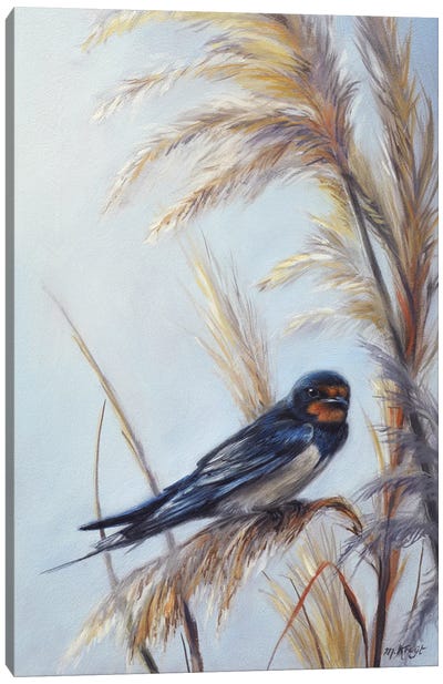 Barn Swallow With Reed Plumes Canvas Art Print - Marjolein Kruijt