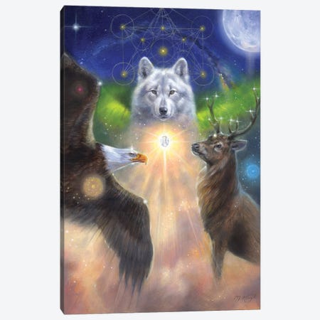 Power Animals Oracle With Metatron Cube (Bald Eagle, Stag And Wolf) Canvas Print #MKJ15} by Marjolein Kruijt Canvas Print