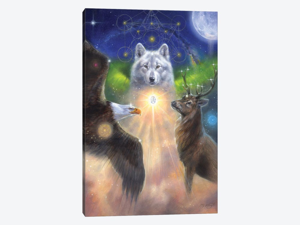 Power Animals Oracle With Metatron Cube (Bald Eagle, Stag And Wolf) by Marjolein Kruijt 1-piece Canvas Artwork