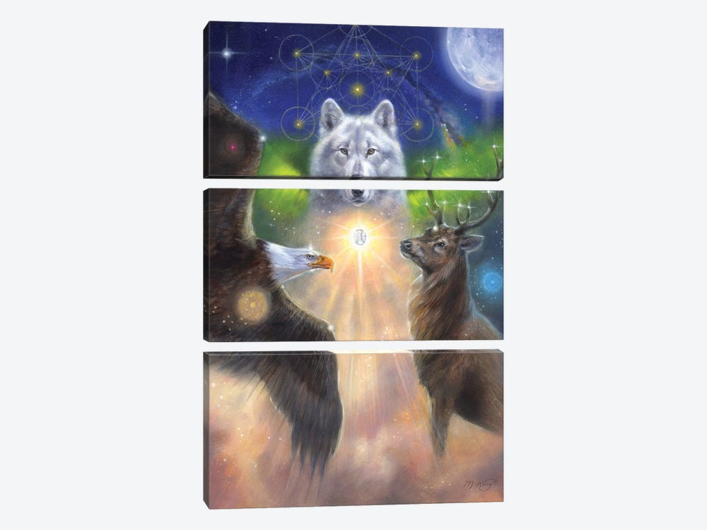 Power Animals Oracle With Metatron Cube (Bald Eagle, Stag And Wolf) by Marjolein Kruijt 3-piece Canvas Art