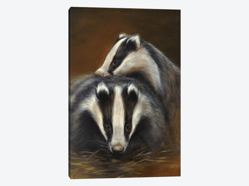 Playtime - Young Badgers by Marjolein Kruijt 1-piece Canvas Wall Art