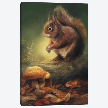 Squirrel In Autumn Canvas Print #MKJ25} by Marjolein Kruijt Canvas Wall Art