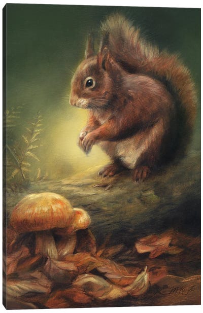 Squirrel In Autumn Canvas Art Print - Squirrel Art