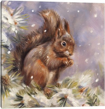 Snowflakes - Squirrel Canvas Art Print - Squirrel Art