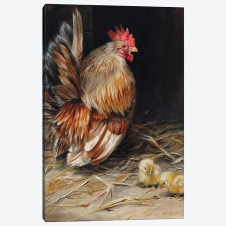 Best Dad- Chabo Rooster With Chicks Canvas Print #MKJ35} by Marjolein Kruijt Canvas Art Print