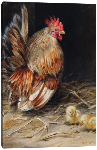 Best Dad- Chabo Rooster With Chicks Canvas Art Print - Marjolein Kruijt