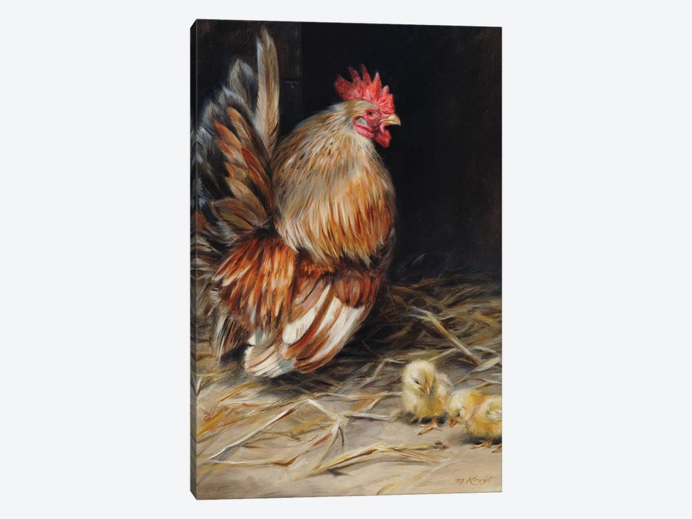 Best Dad- Chabo Rooster With Chicks by Marjolein Kruijt 1-piece Canvas Art