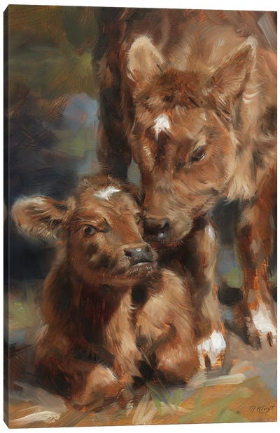 Siblings - Cow Calfs Canvas Art Print - Marjolein Kruijt